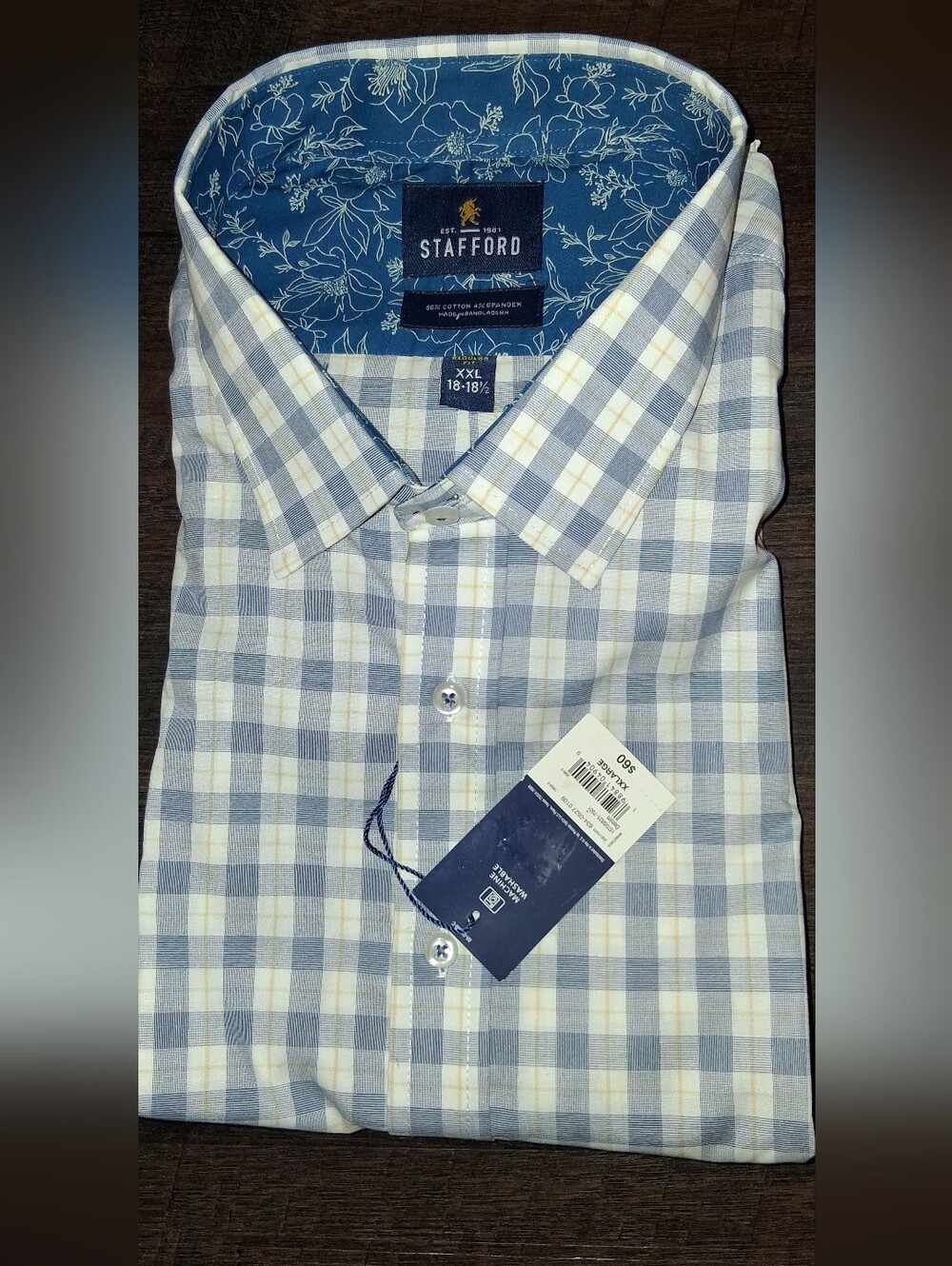 Stafford Light Blue and White Plaid Button-Down Shirt